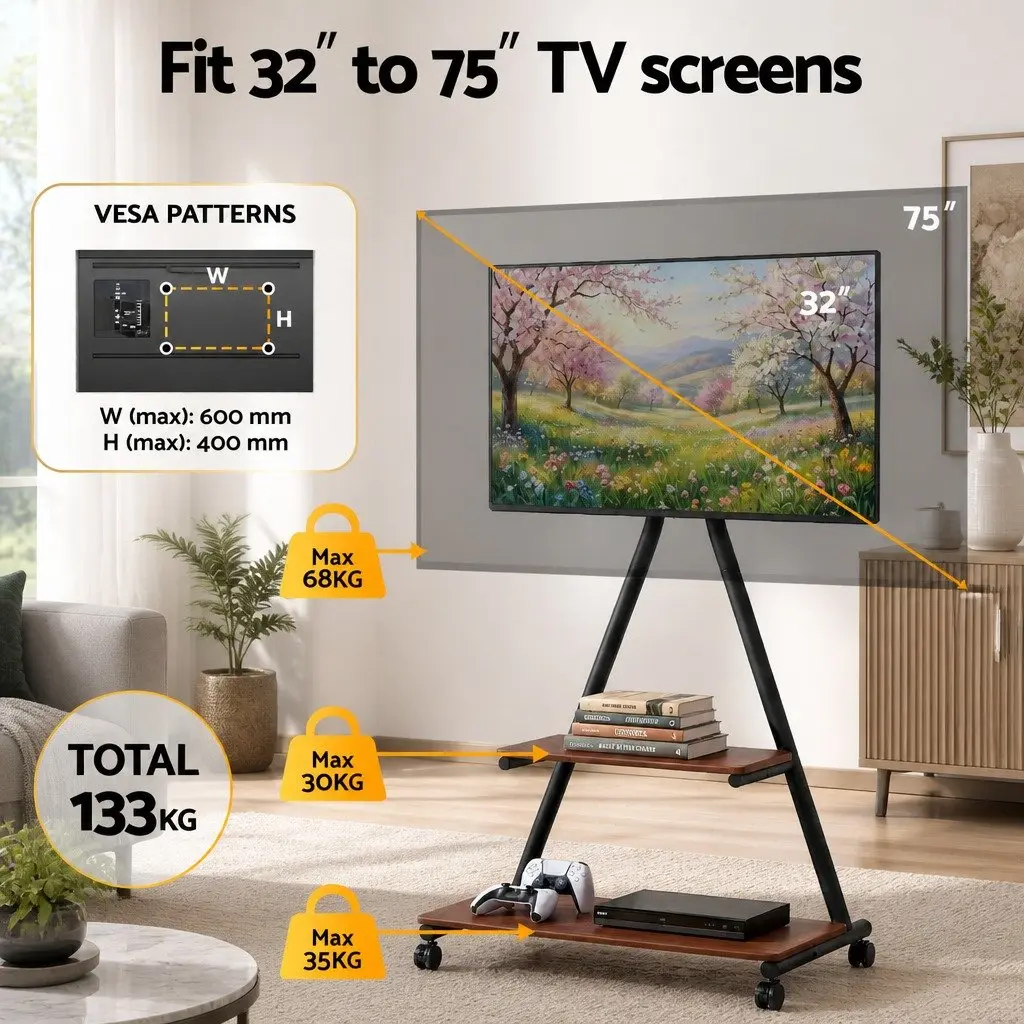 Mobile TV Stand Heavy Duty Steel Frame 32-75 Inch