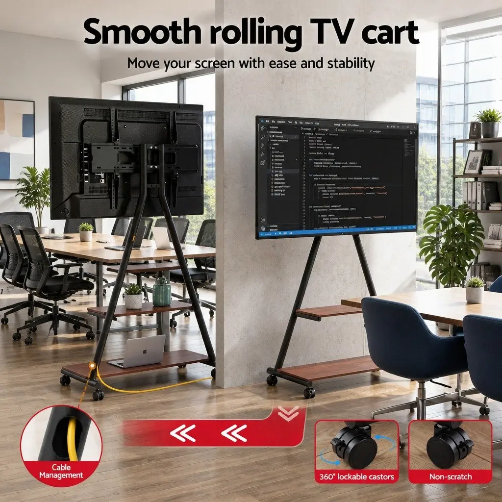 Mobile TV Stand Heavy Duty Steel Frame 32-75 Inch
