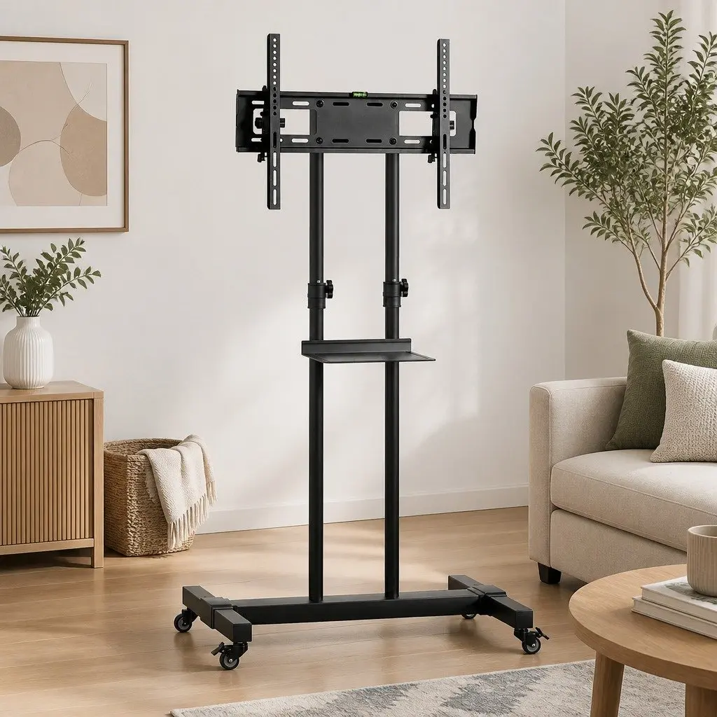 Mobile TV Stand Floor Mount Bracket Portable Trolley Cart Adjustable Height 23 to 65 Inch Screens