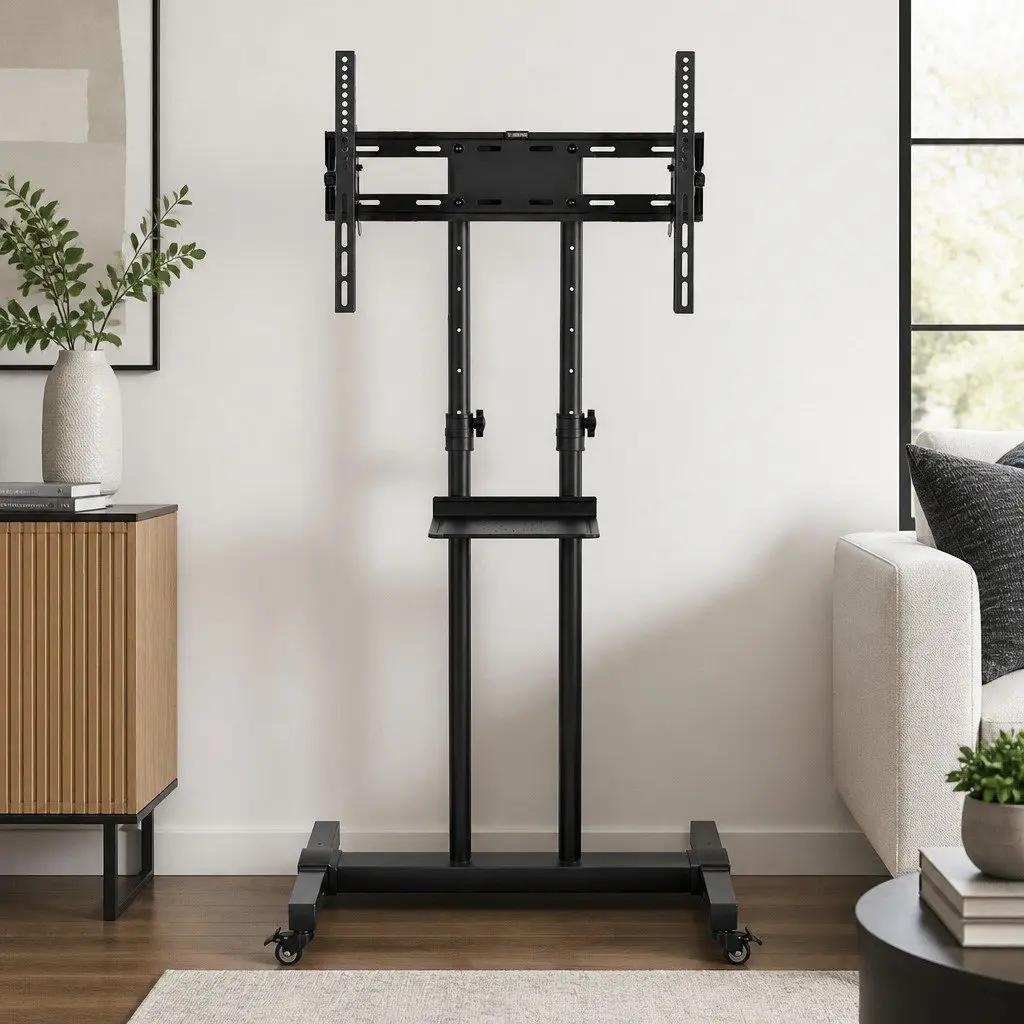 Mobile TV Stand Floor Mount Bracket Portable Trolley Cart Adjustable Height 23 to 65 Inch Screens