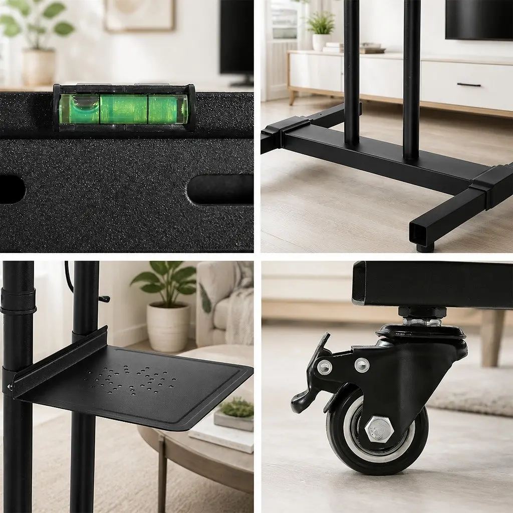 Mobile TV Stand Floor Mount Bracket Portable Trolley Cart Adjustable Height 23 to 65 Inch Screens