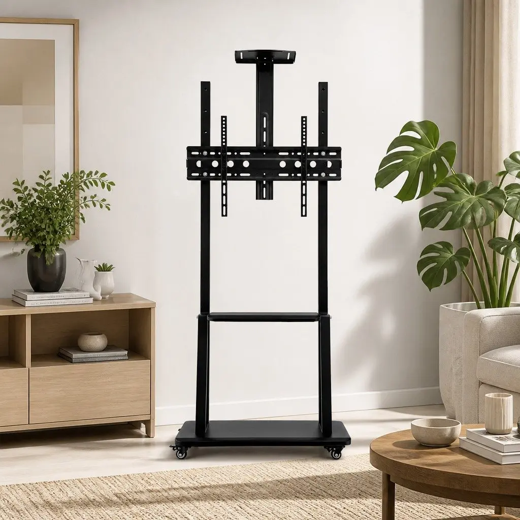 Universal TV Stand Adjustable Height Black Steel Frame for 32-70 Inch TVs