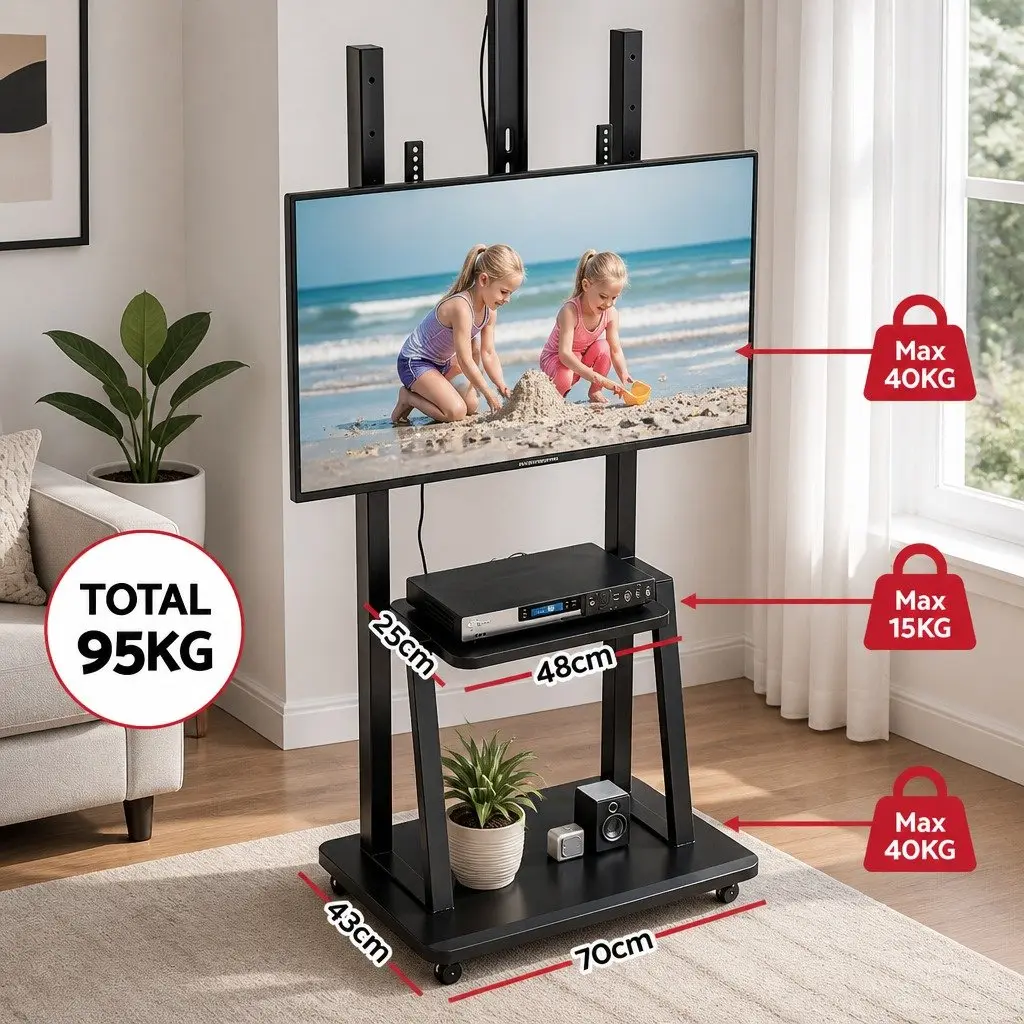 Universal TV Stand Adjustable Height Black Steel Frame for 32-70 Inch TVs