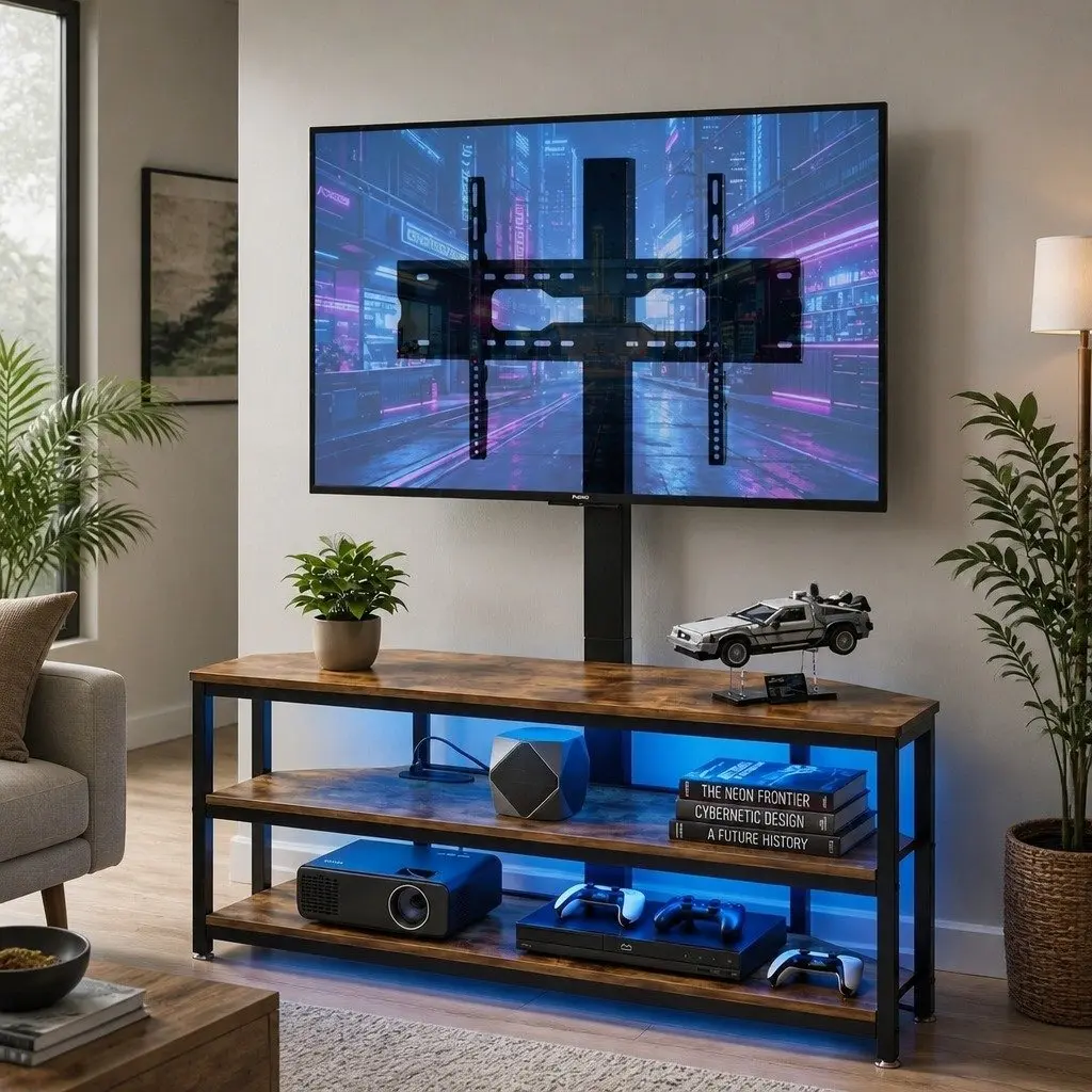Corner TV Stand for 32-70 inch TVs with LED Lights Power Outlet Swivel Mount