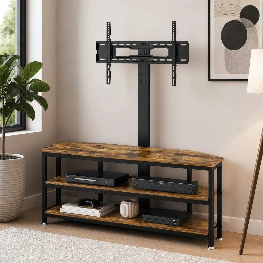 Corner TV Stand with LED Lights for 32-70 Inch TVs Freestanding Adjustable Height