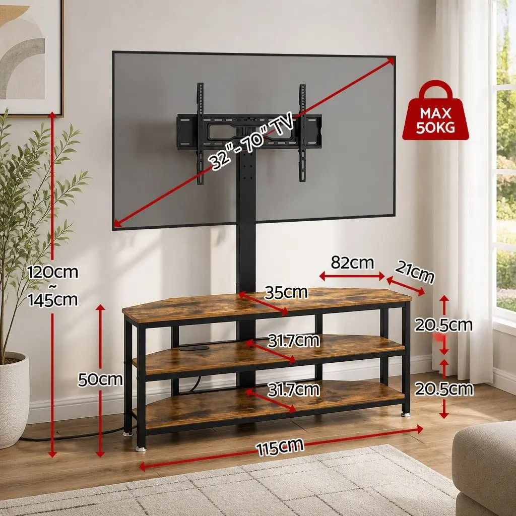 Corner TV Stand with LED Lights for 32-70 Inch TVs Freestanding Adjustable Height