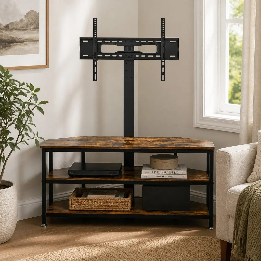Corner TV Stand with LED Lights for 32-70 Inch TVs Freestanding Adjustable Height