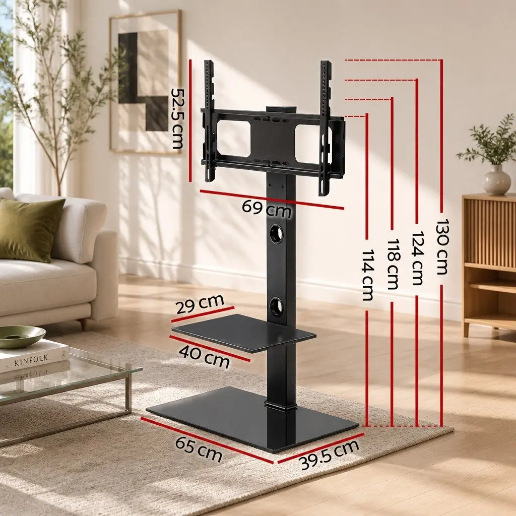 TV Floor Stand Mount Bracket Swivel 32"-70" with 2 Tier Storage Shelf Adjustable Height Black