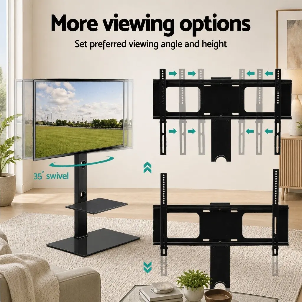 TV Floor Stand Mount Bracket Swivel 32"-70" with 2 Tier Storage Shelf Adjustable Height Black