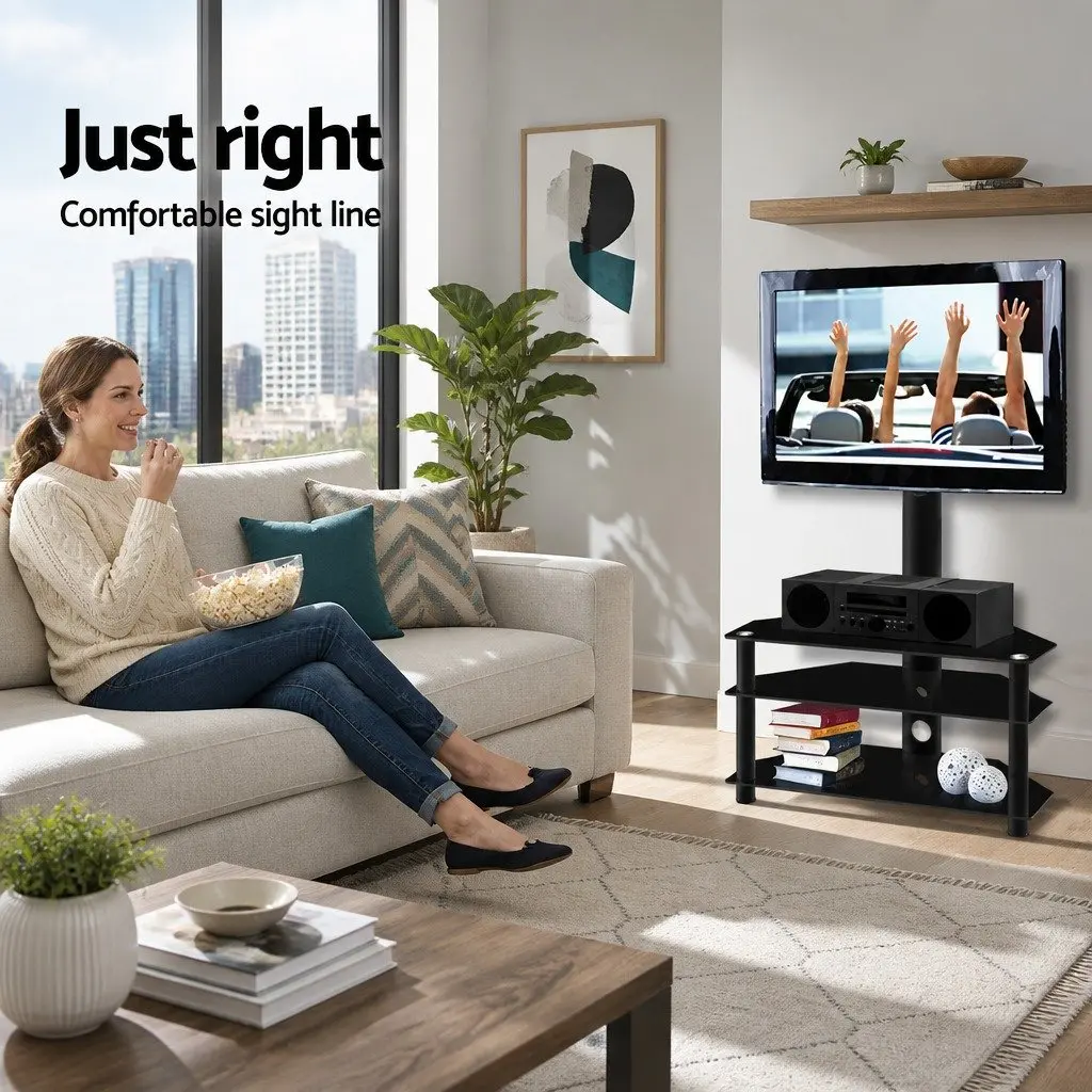 TV Floor Stand Mount Bracket 32"-60" LED LCD 3 Tier Tempered Glass Shelf Black