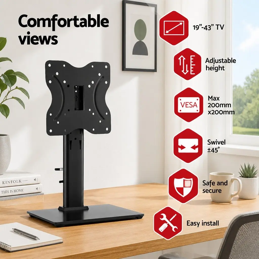 TV Stand Bracket for 19-43 inch TVs Desktop Swivel Table Top Universal Mount