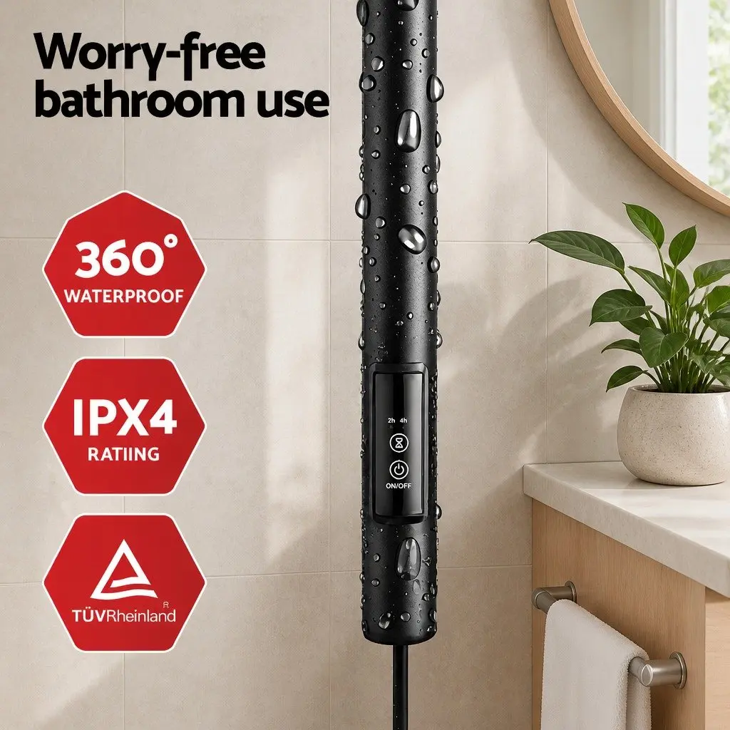 Heated Towel Rail Electric Warmer Rack Vertical Single Bar Black