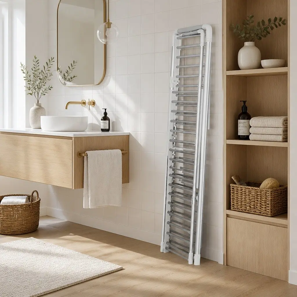 Electric Heated Towel Rail Rack 30 Bars Foldable Clothes Dryer Warmer Silver