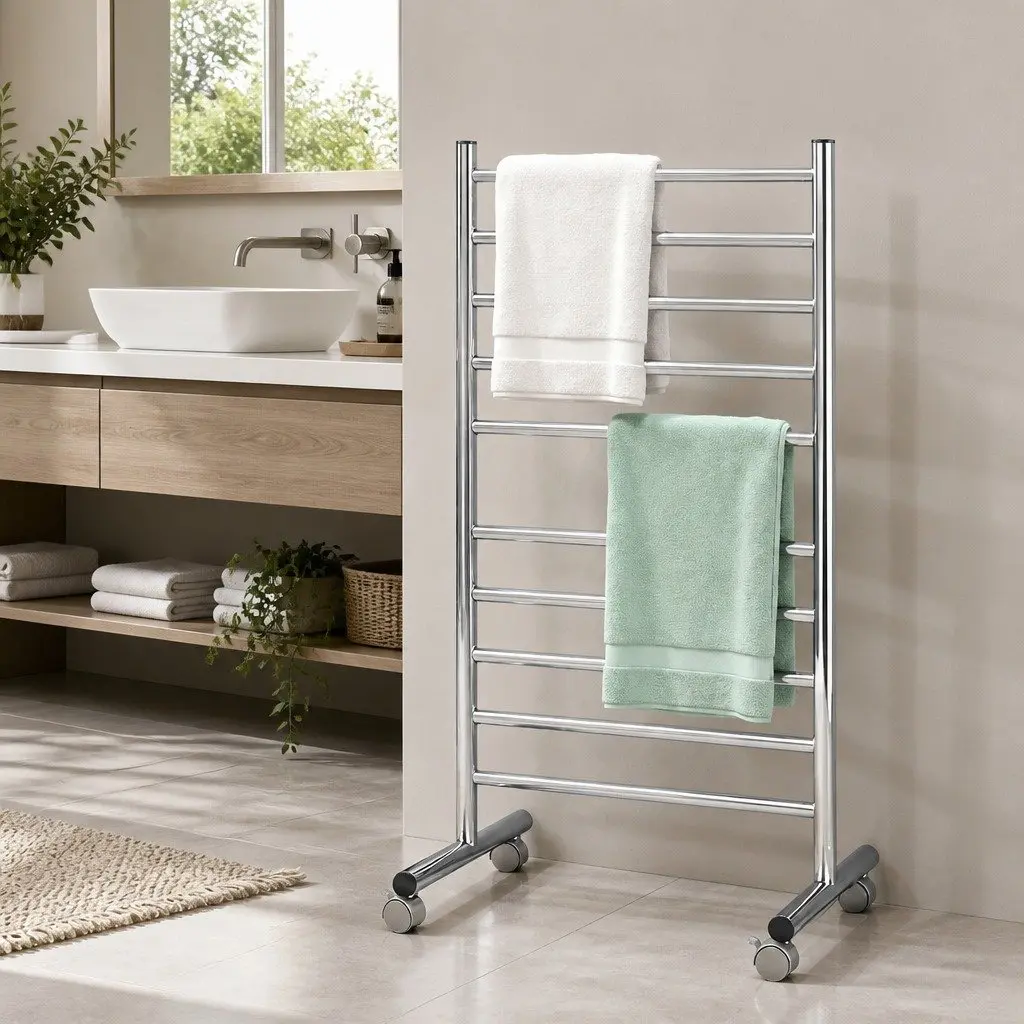 Heated Towel Rail Freestanding 10-Bar Stainless Steel 53cm x 39cm x 98cm