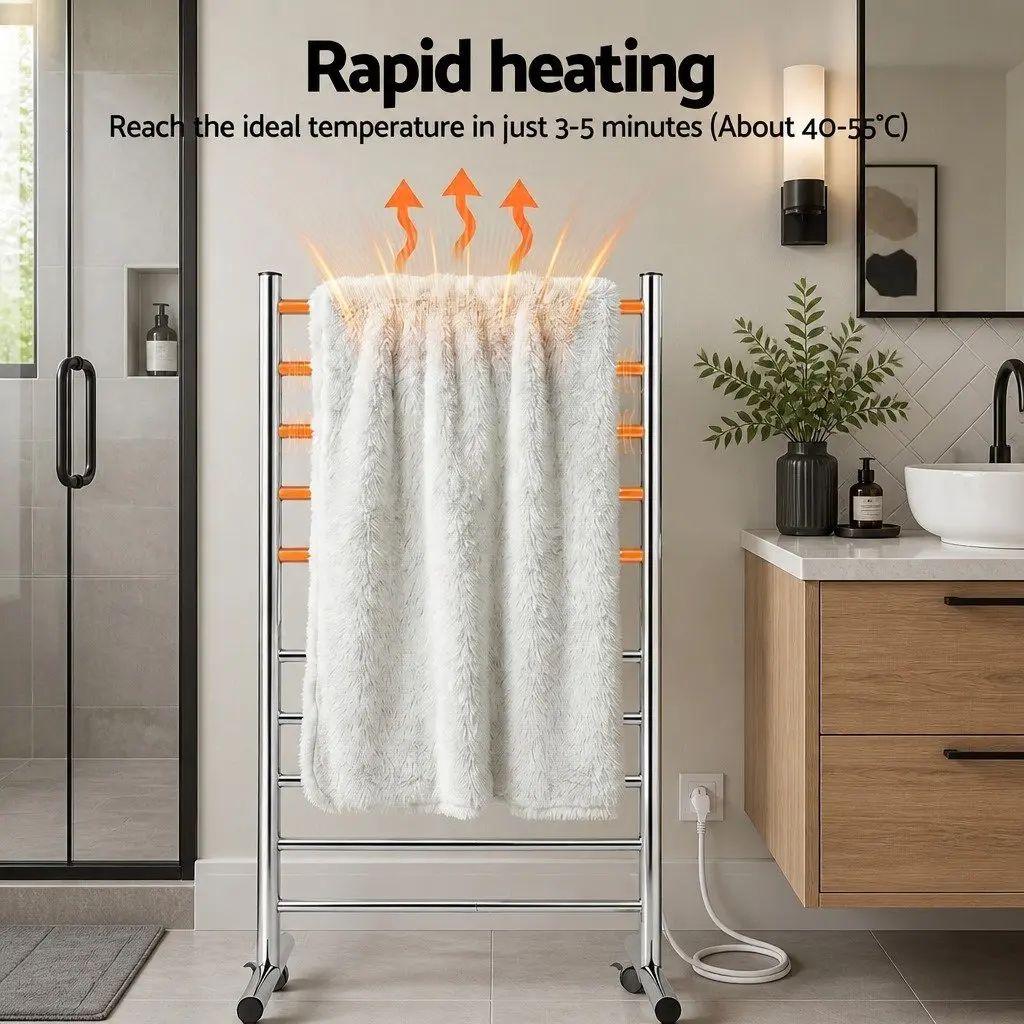 Heated Towel Rail Freestanding 10-Bar Stainless Steel 53cm x 39cm x 98cm