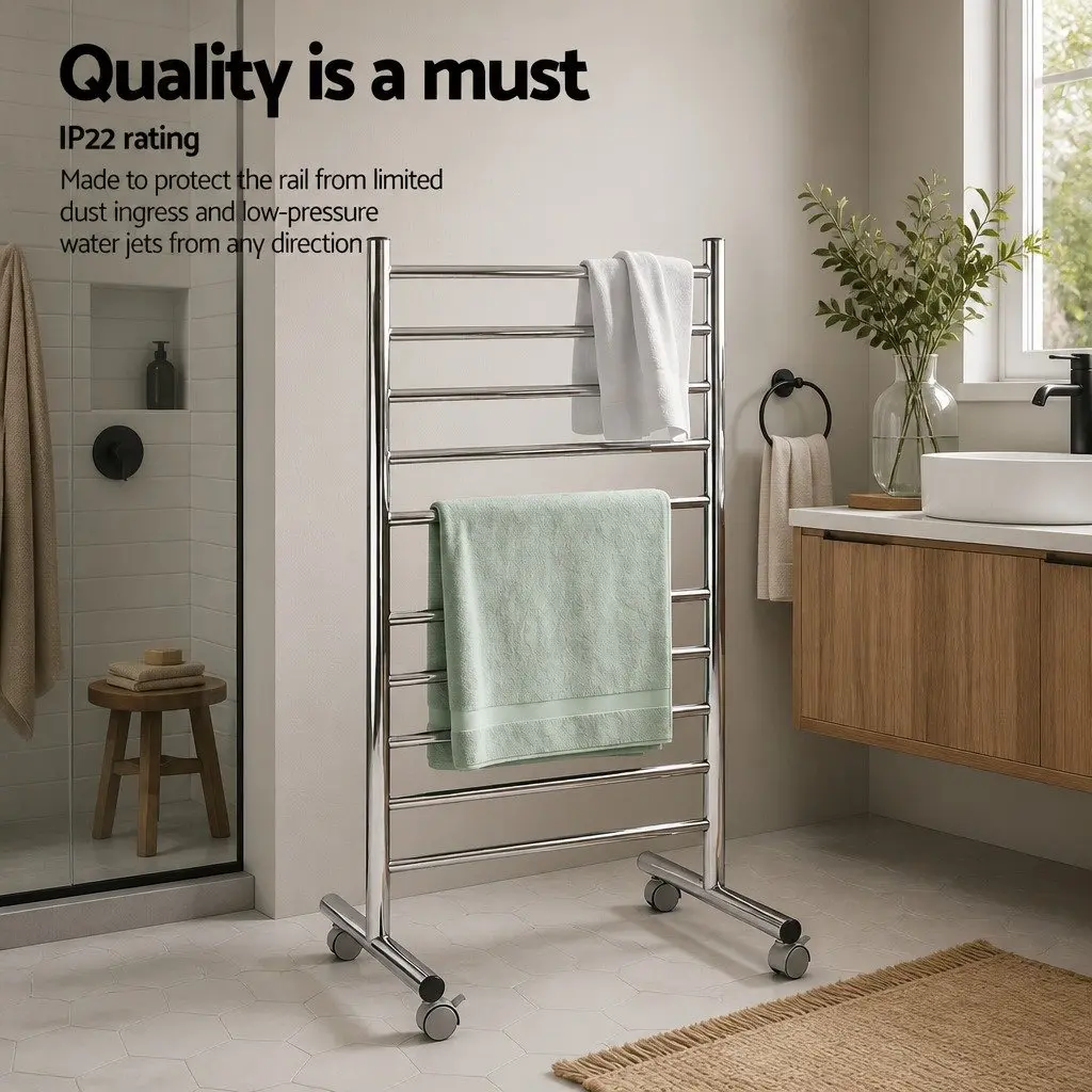 Heated Towel Rail Freestanding 10-Bar Stainless Steel 53cm x 39cm x 98cm
