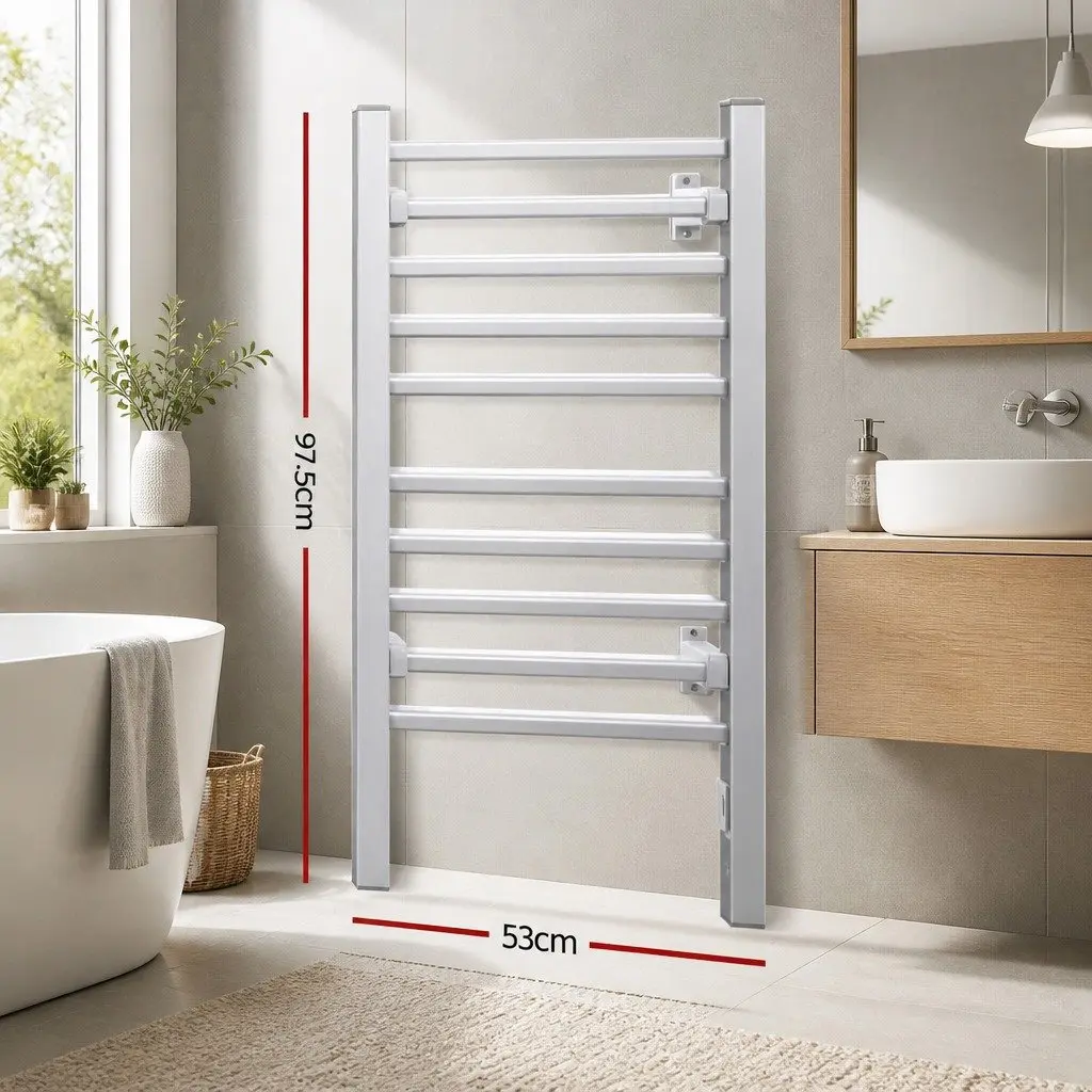 Electric Heated Towel Rail Freestanding 10 Bars Silver
