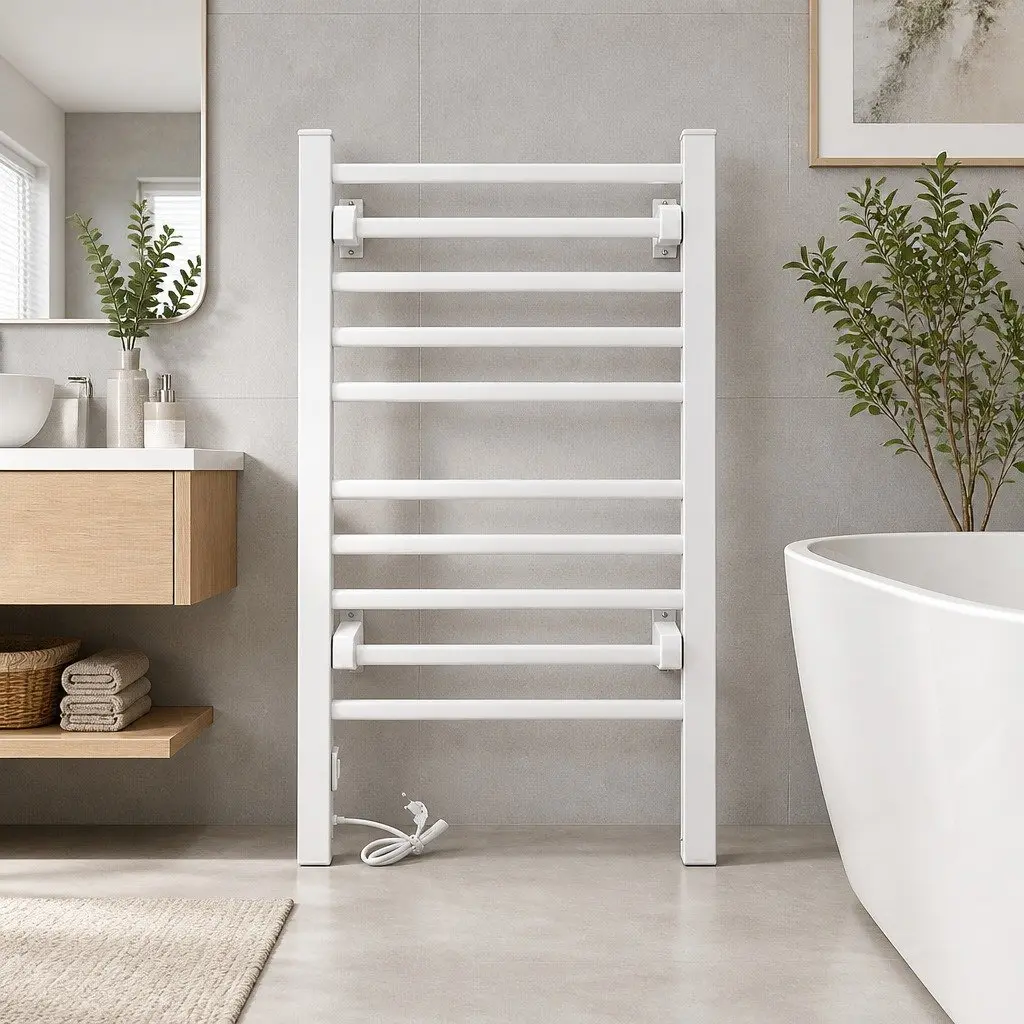 Electric Heated Towel Rail Freestanding 10 Bars Silver