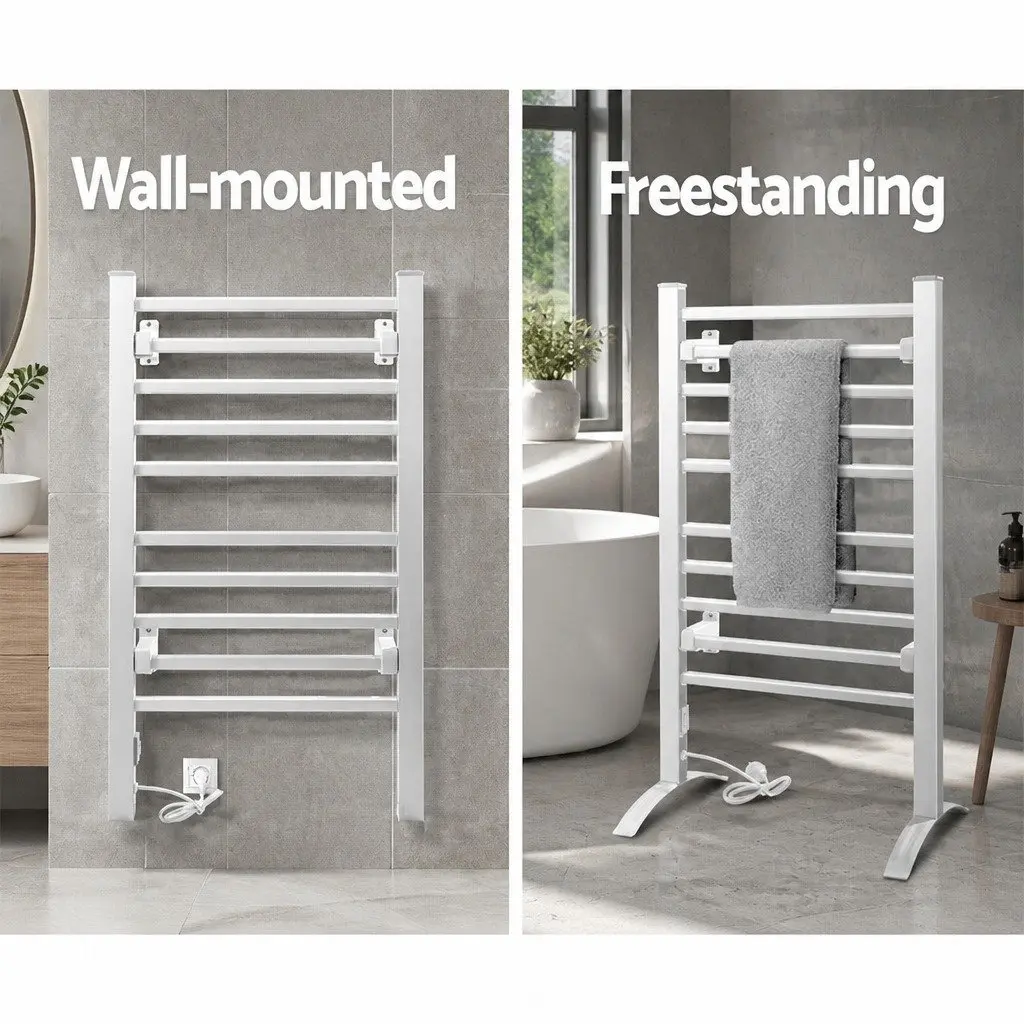 Electric Heated Towel Rail Freestanding 10 Bars Silver