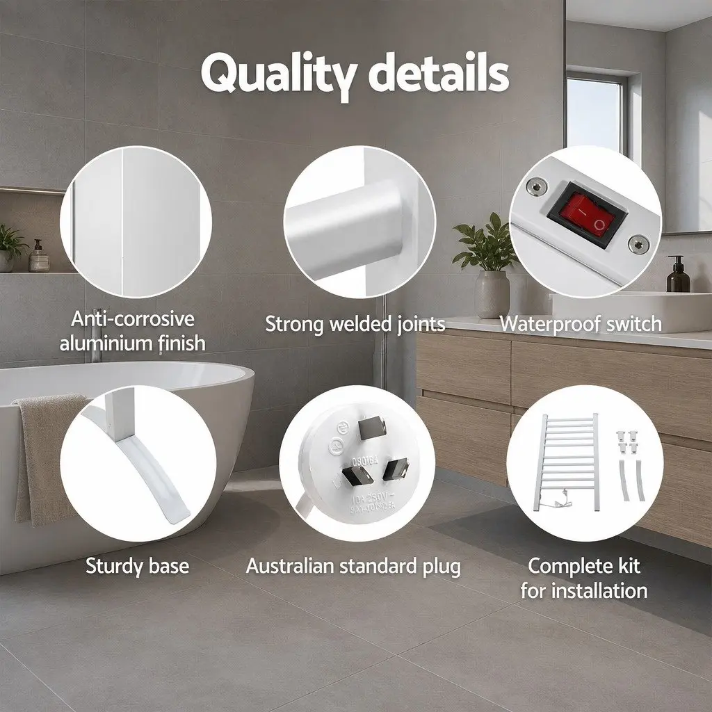 Electric Heated Towel Rail Freestanding 10 Bars Silver