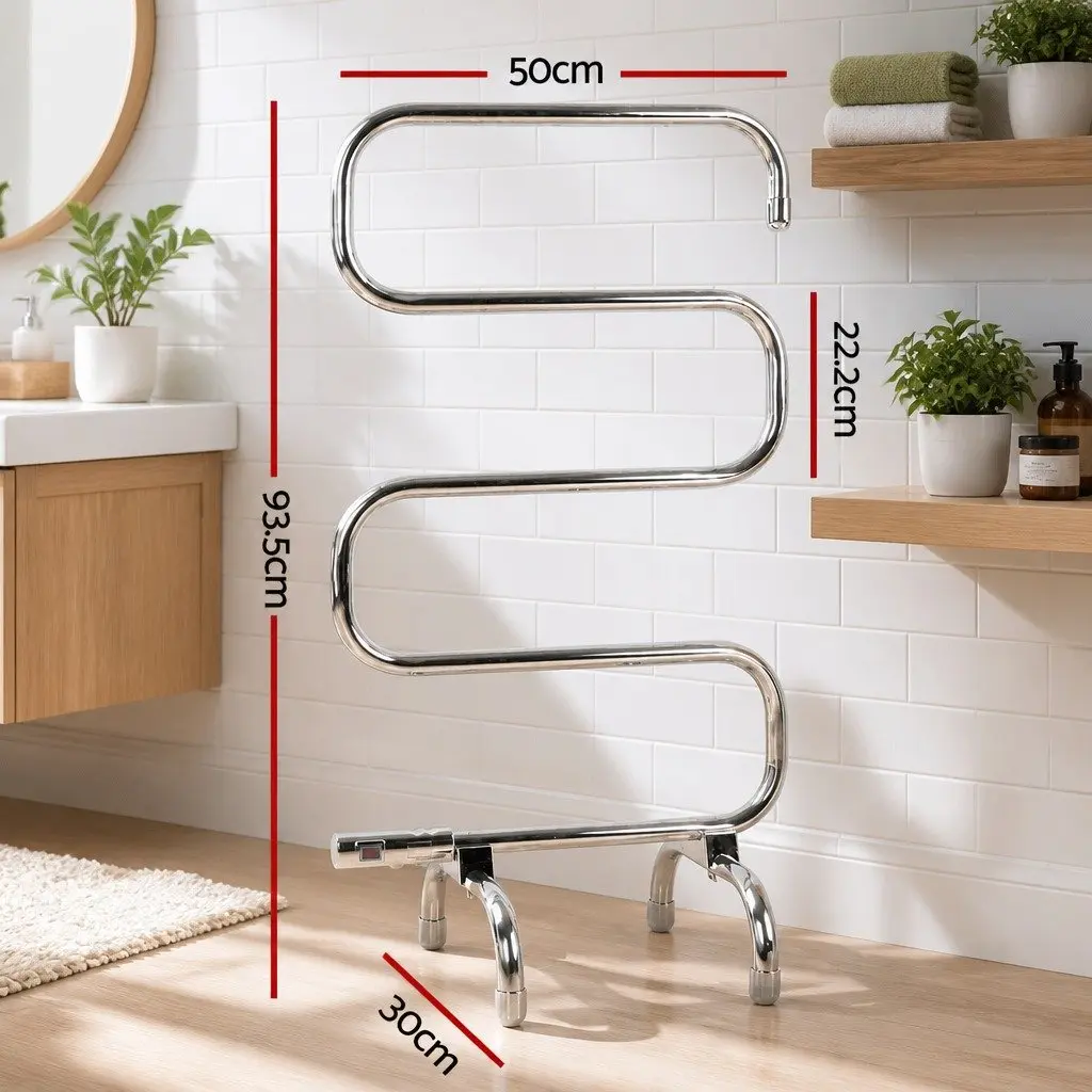 Heated Towel Rail Freestanding 5 Bars Quick Heat-Up Polished Stainless Steel Silver