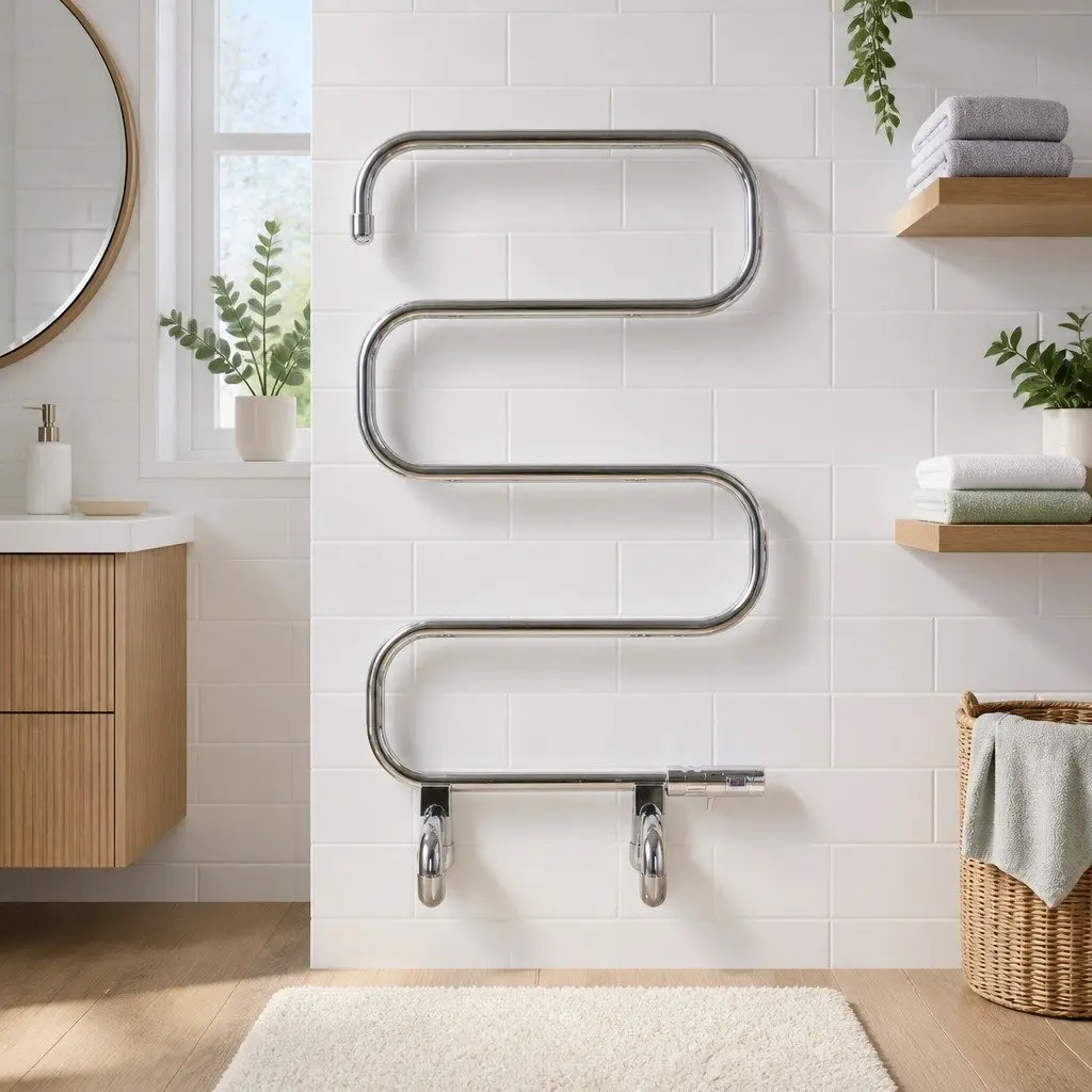 Heated Towel Rail Freestanding 5 Bars Quick Heat-Up Polished Stainless Steel Silver