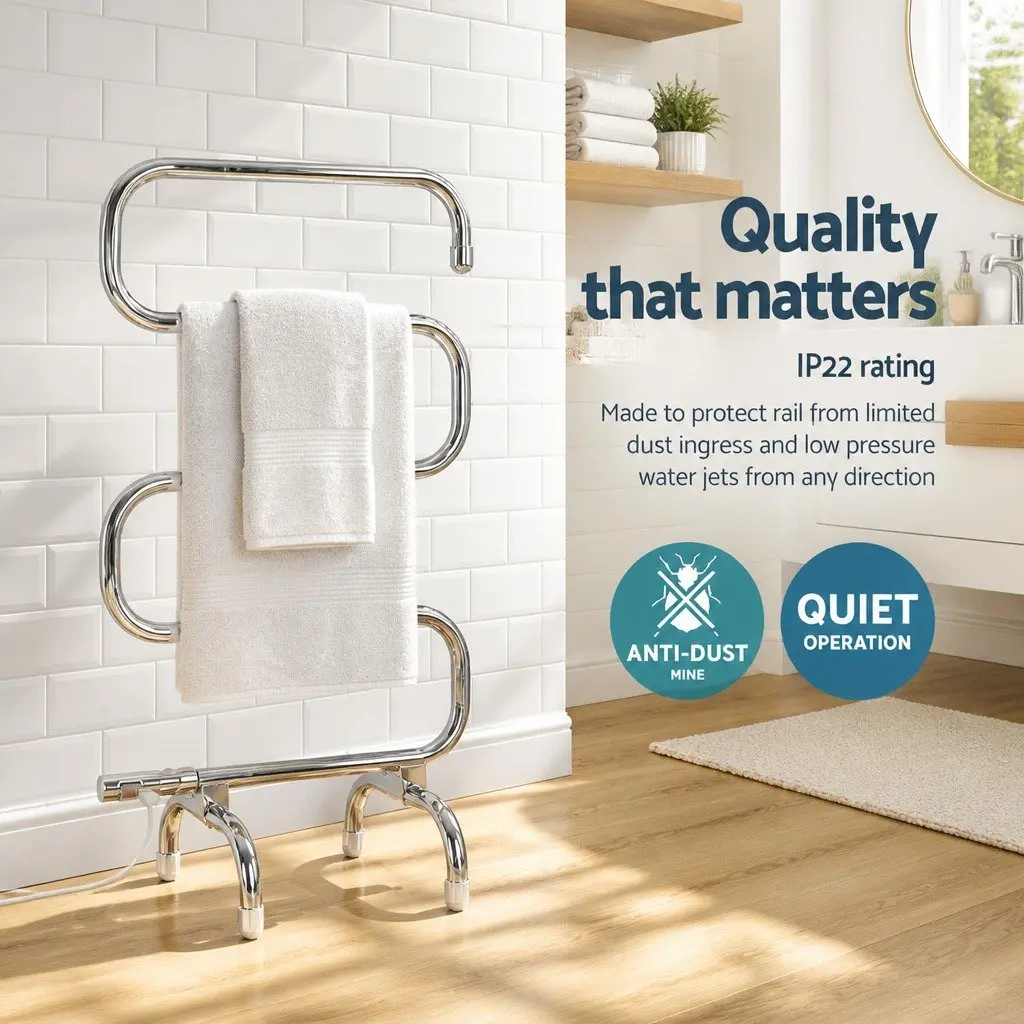 Heated Towel Rail Freestanding 5 Bars Quick Heat-Up Polished Stainless Steel Silver