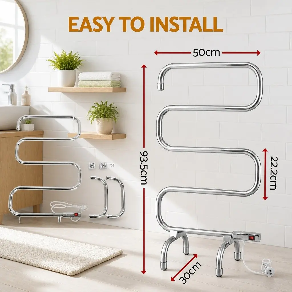 Heated Towel Rail Freestanding 5 Bars Quick Heat-Up Polished Stainless Steel Silver