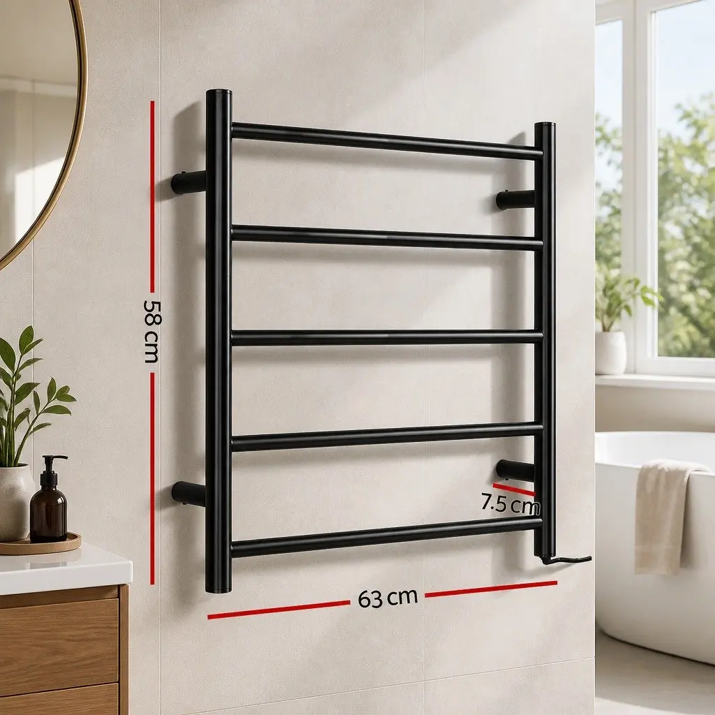 Electric Heated Towel Rail Rack 5 Bars Wall Mounted Bathroom Clothes Dryer