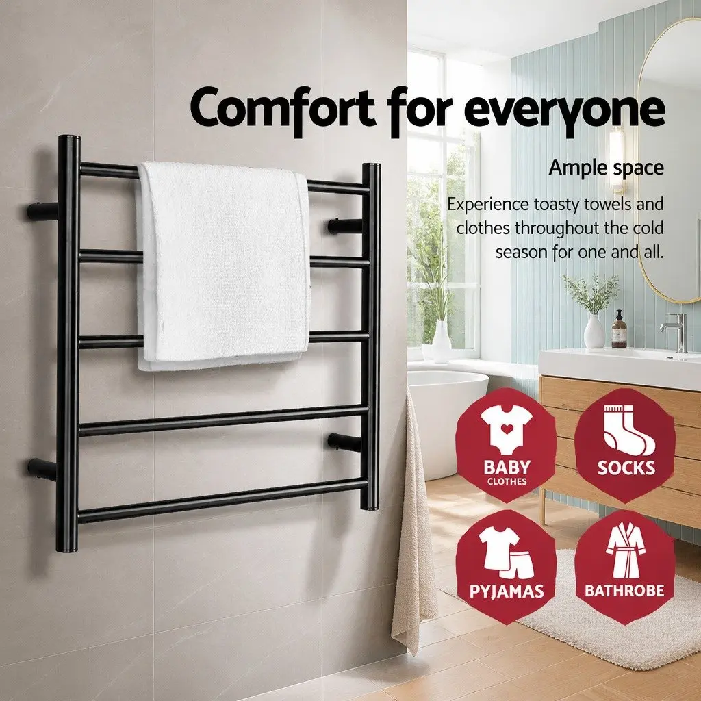 Electric Heated Towel Rail Rack 5 Bars Wall Mounted Bathroom Clothes Dryer