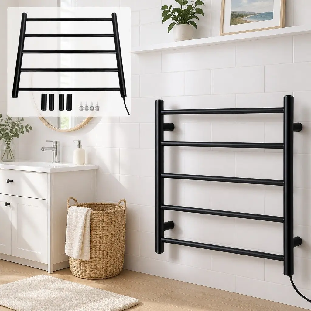 Electric Heated Towel Rail Rack 5 Bars Wall Mounted Bathroom Clothes Dryer