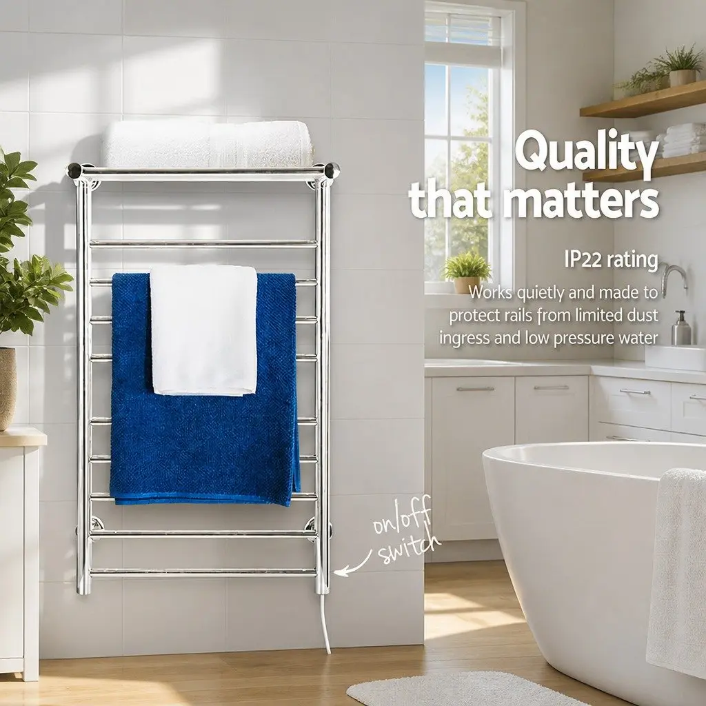 Electric Heated Towel Rail 14 Bars Wall Mounted Stainless Steel Clothes Dryer