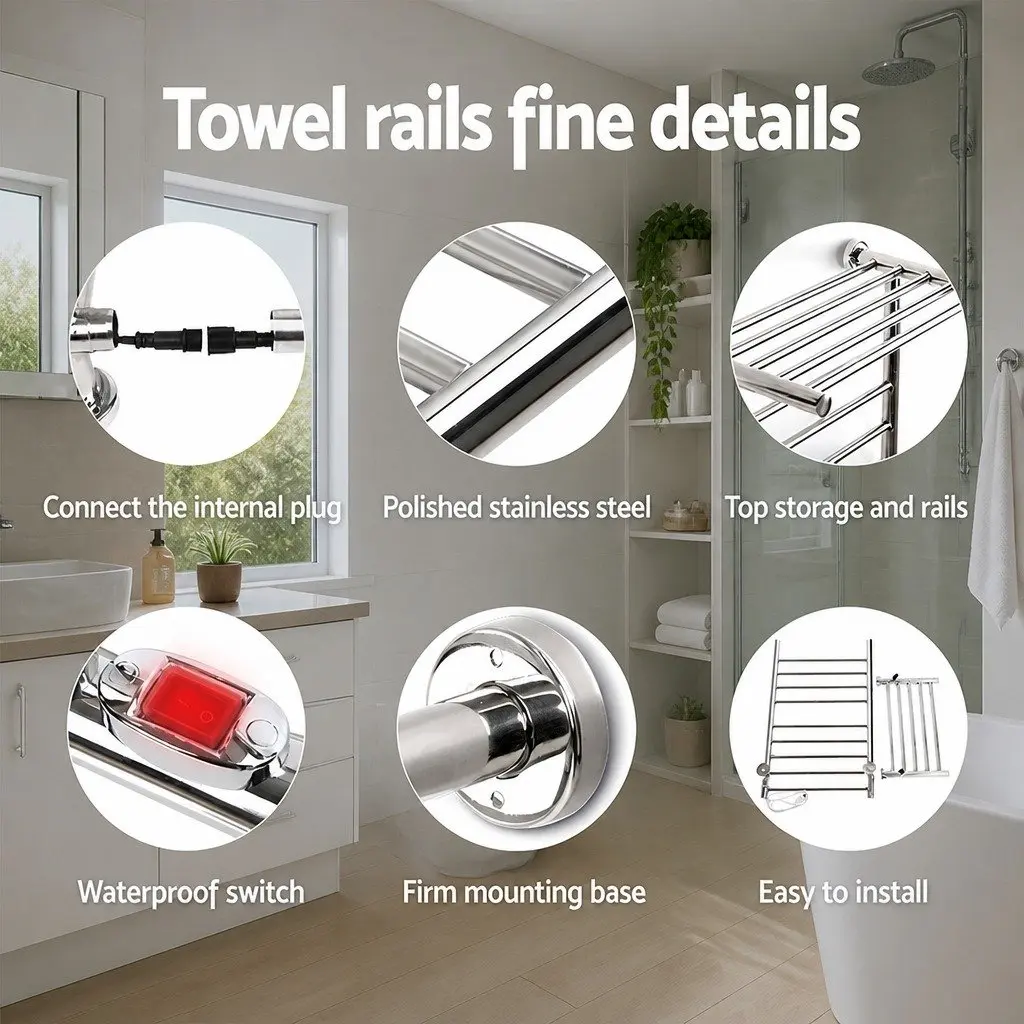Electric Heated Towel Rail 14 Bars Wall Mounted Stainless Steel Clothes Dryer