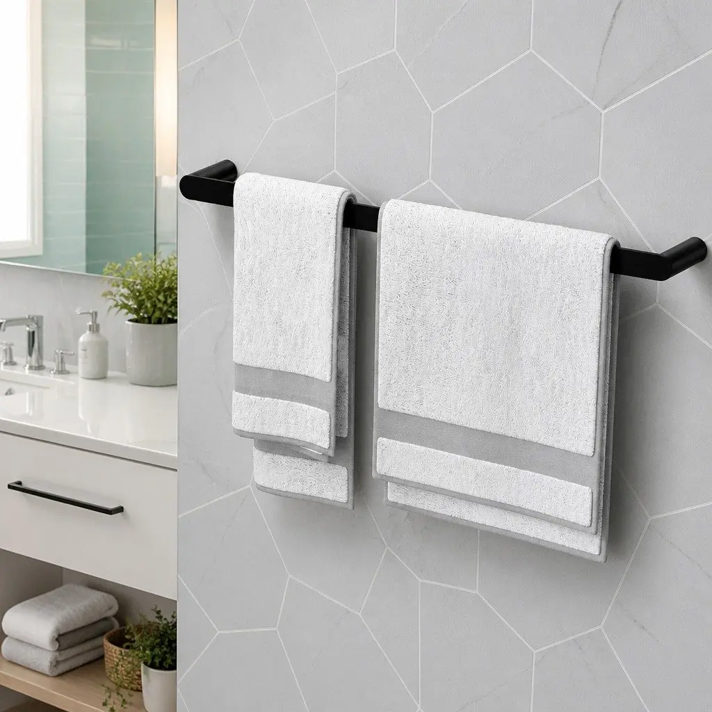 Towel Rail Rack Single 600mm Wall Mounted Black Bathroom Holder Stainless Steel