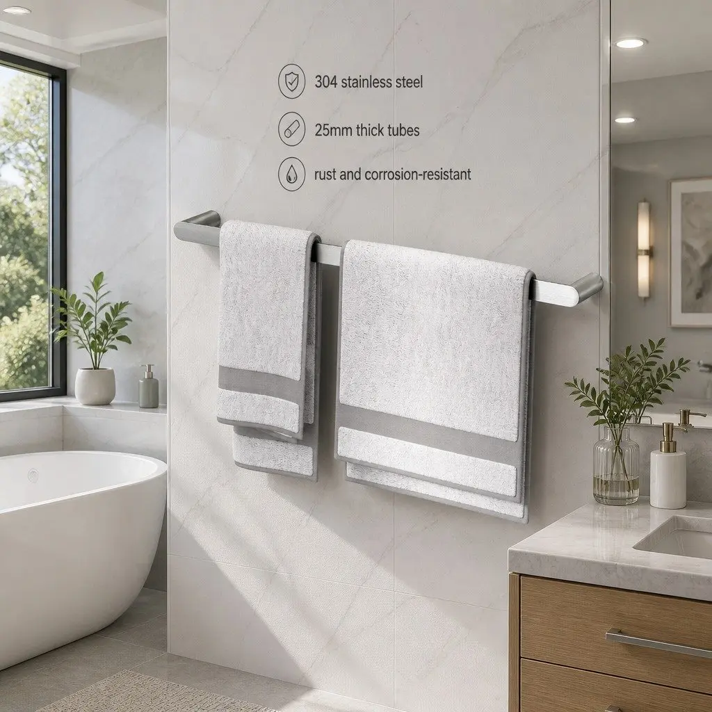 Wall Mounted Towel Rack Brushed Chrome 600mm