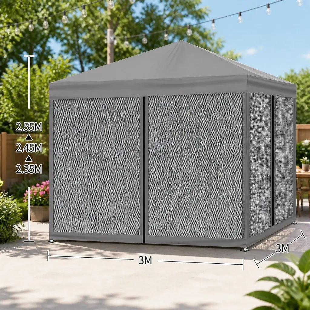 Pop Up Gazebo Adjustable Height 3x3m Waterproof UV Resistant Grey