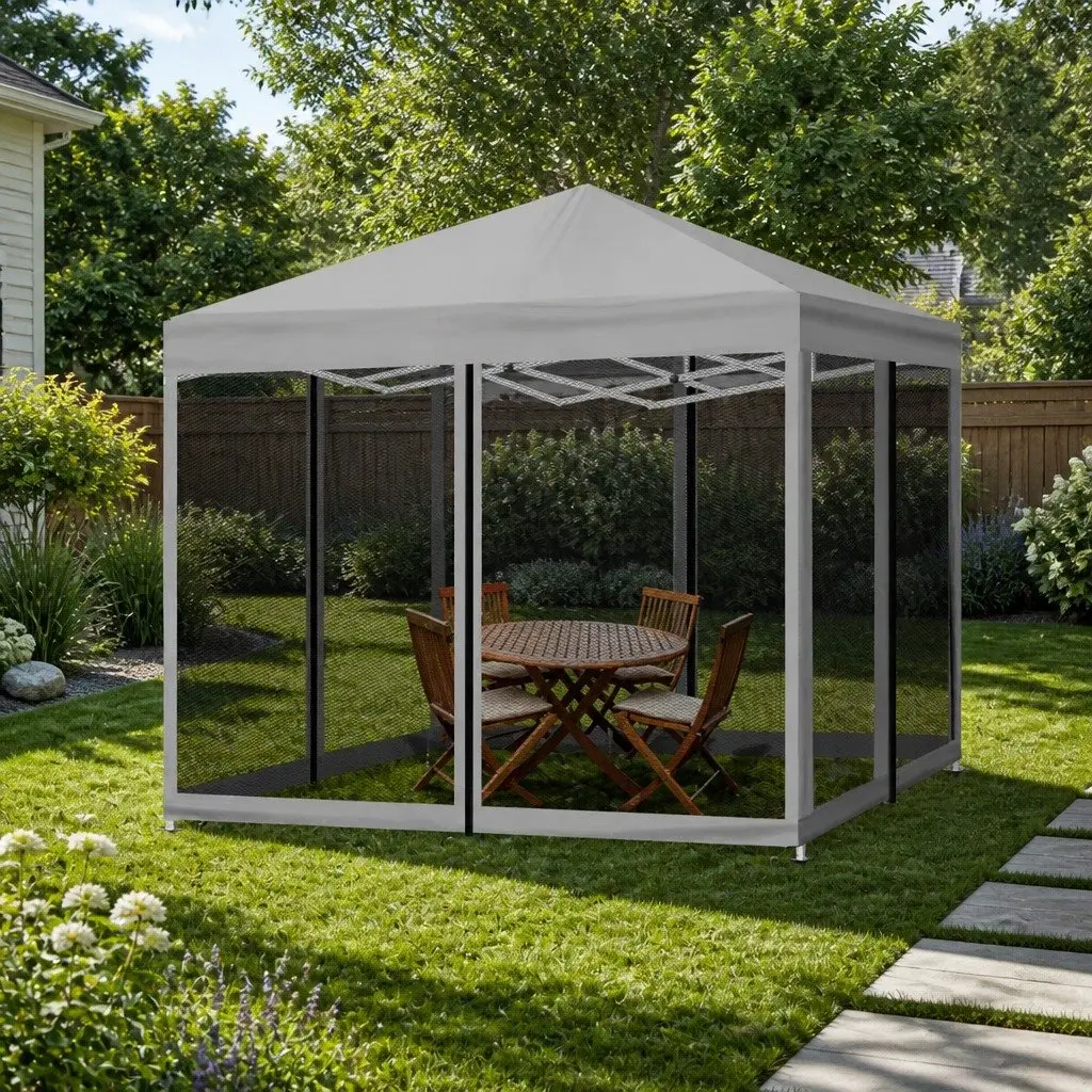 Pop Up Gazebo Adjustable Height 3x3m Waterproof UV Resistant Grey