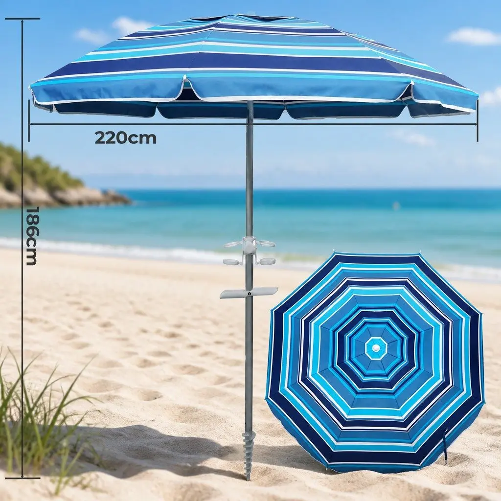 Beach Umbrella Tiltable 2.2M Portable Outdoor Sun Shade Garden Camping