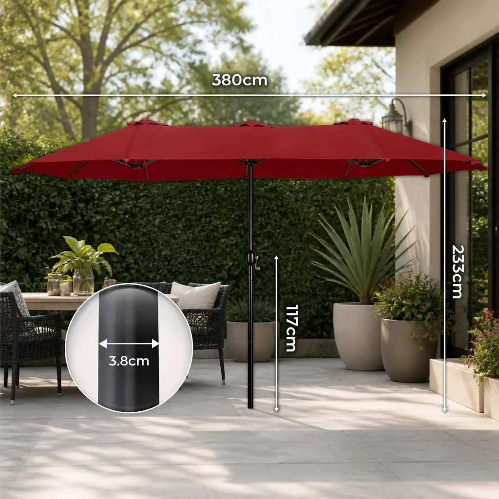 Large Patio Umbrella Double-Sided 380cm Outdoor Garden Parasol with Crank