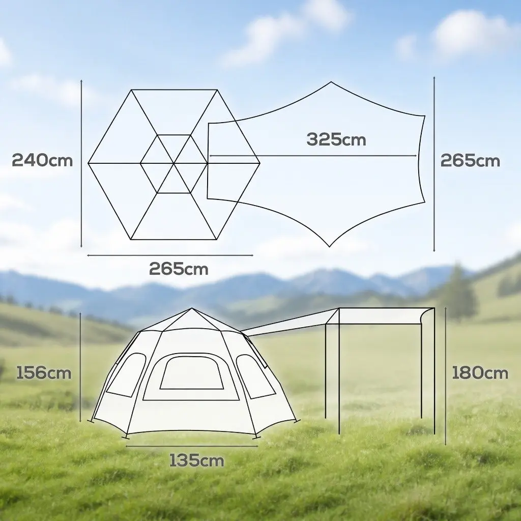 Instant Pop Up Camping Tent 3-4 Person Quick Setup Outdoor Shelter Beige