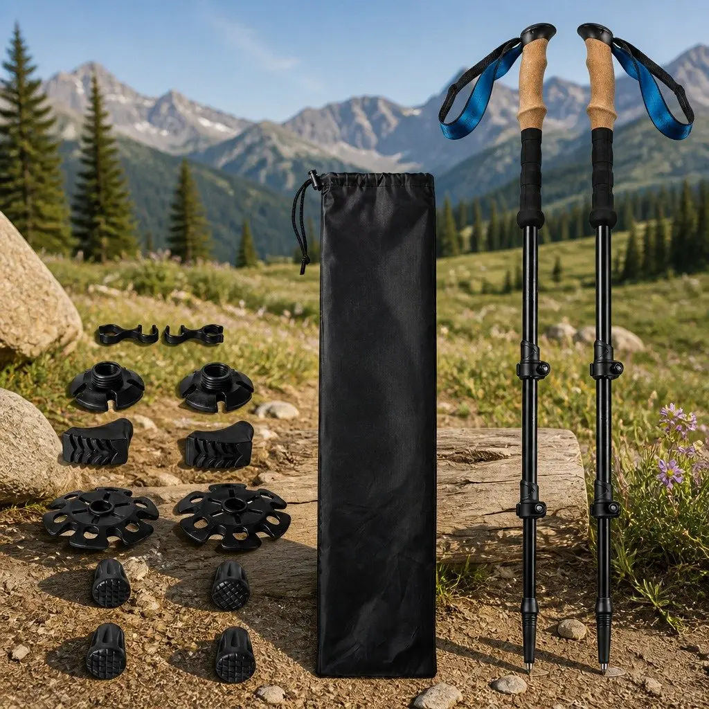 Trekking Poles Adjustable Lightweight Carbon Fiber 62-135cm for Hiking Outdoor