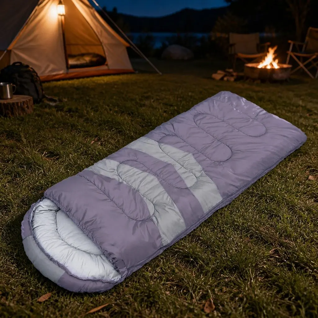 Single Sleeping Bag Outdoor Camping Cold Weather Grey Hollow Cotton Lightweight