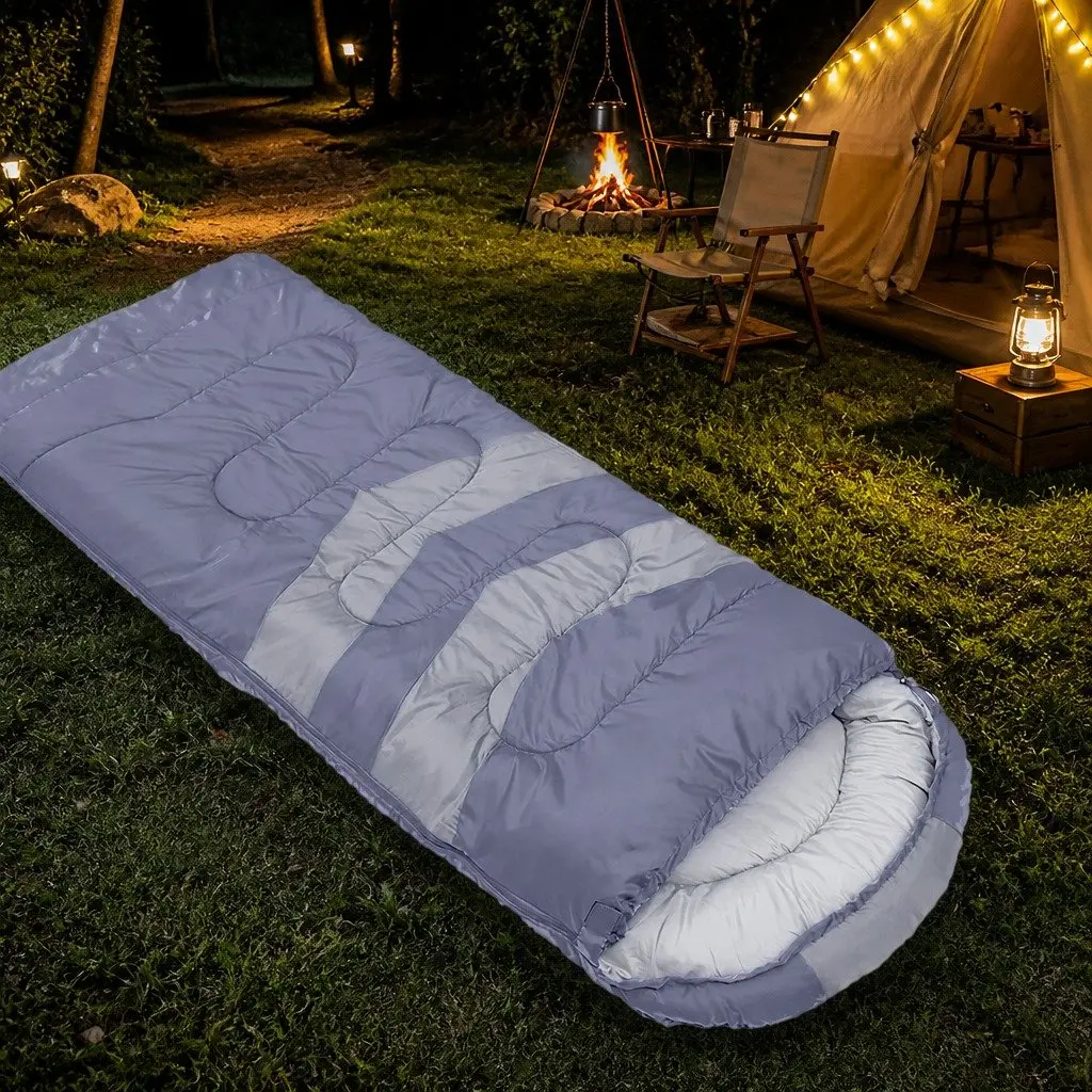 Single Sleeping Bag Outdoor Camping Cold Weather Grey Hollow Cotton Lightweight