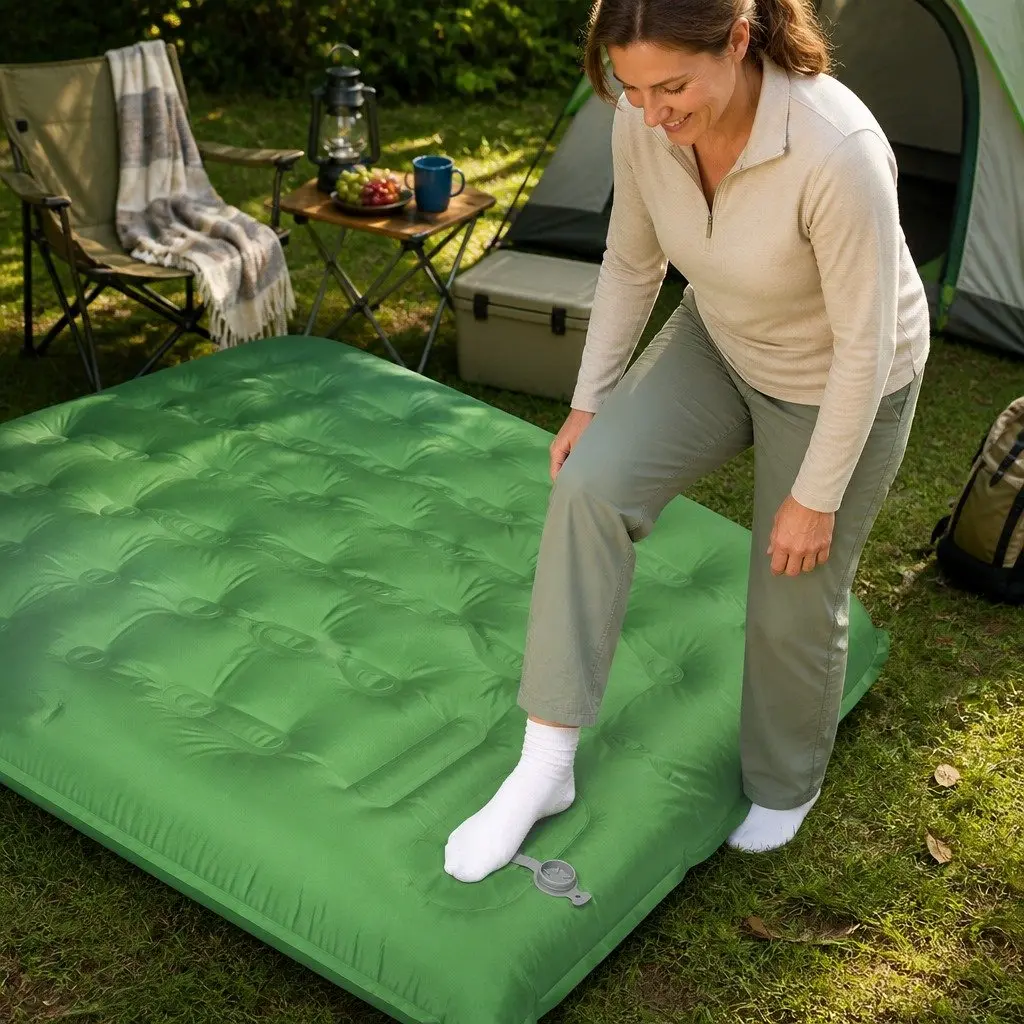 Self Inflating Camping Air Mattress Double with Foot Pump Portable Lightweight