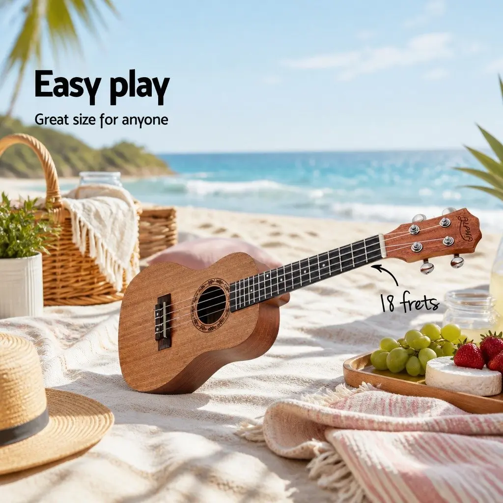 Concert Ukulele 23 Inch Mahogany Natural Beginner Starter Kit With Carry Bag