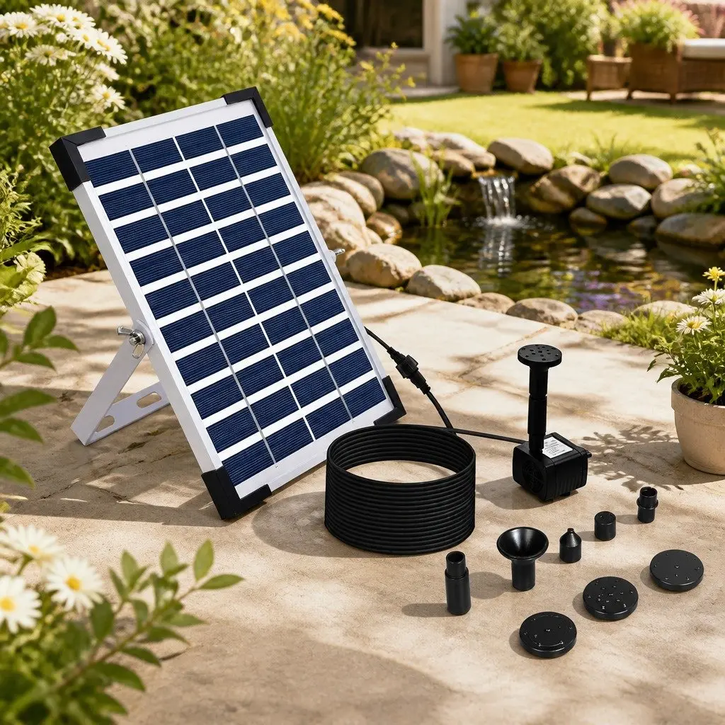 Solar Fountain 5W Outdoor Water Feature Powered Polycrystalline Panel 8 Nozzles