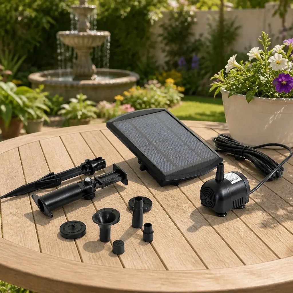 Solar Fountain Water Pump Kit Adjustable Height Multiple Nozzles