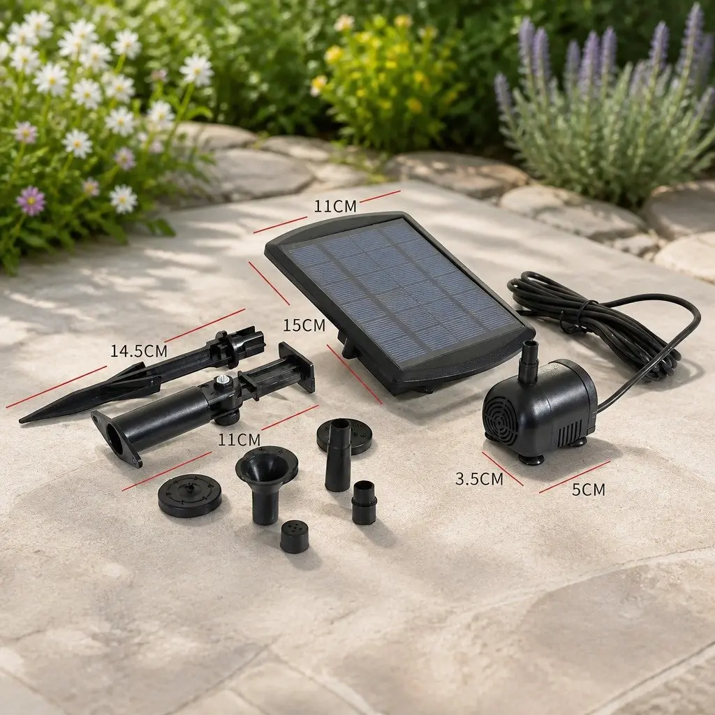 Solar Fountain Water Pump Kit Adjustable Height Multiple Nozzles