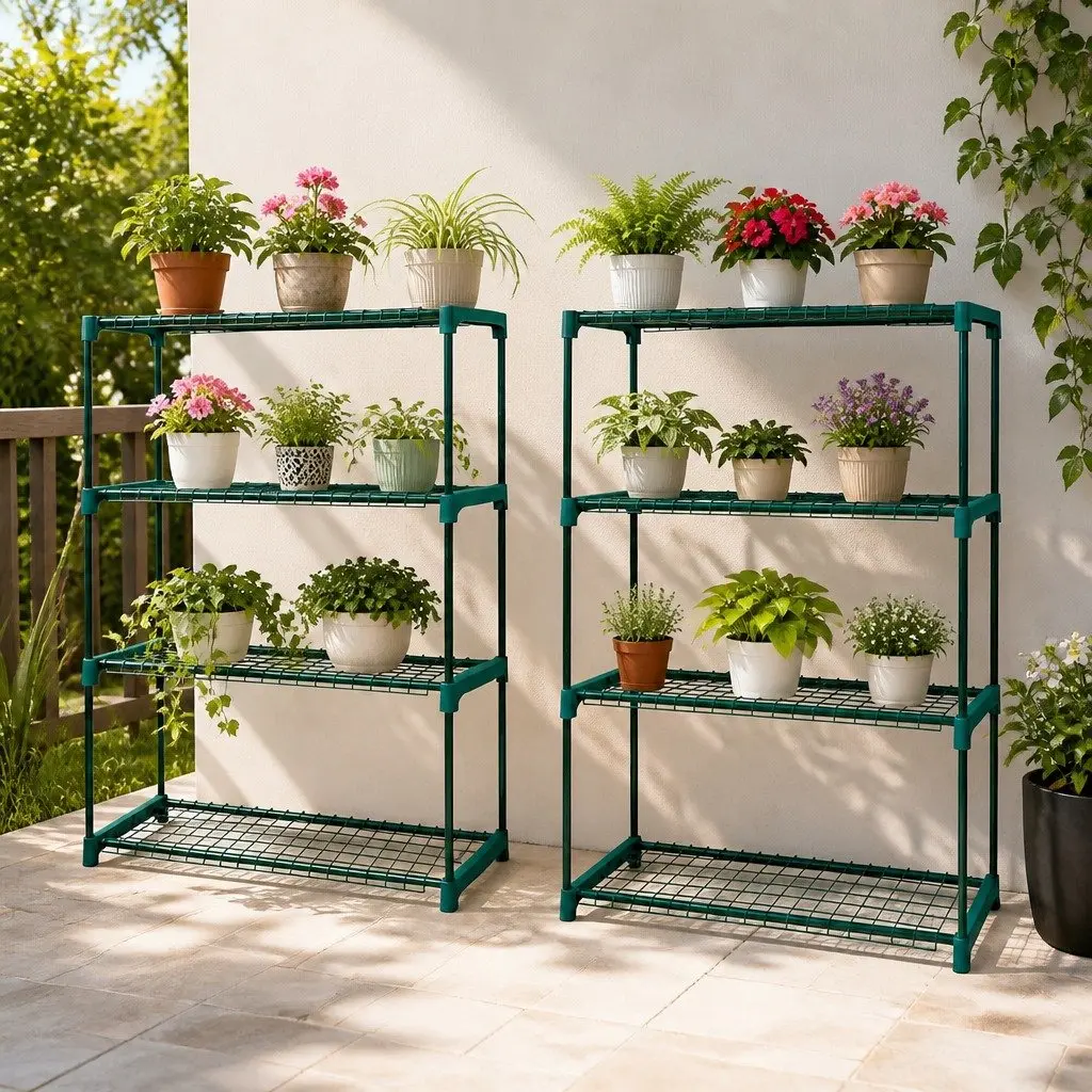 4 Tier Plant Stand Shelves Metal Storage Rack Garden Outdoor Indoor Display