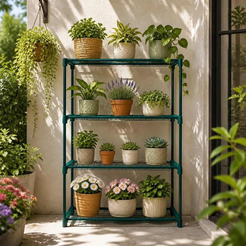 4 Tier Plant Stand Shelves Metal Storage Rack Garden Outdoor Indoor Display